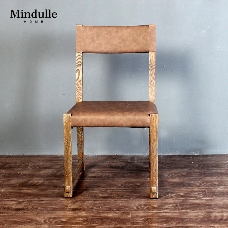 Elegant Solid Oak Wood Dining Chair with Luxurious Genuine Leather Upholstery