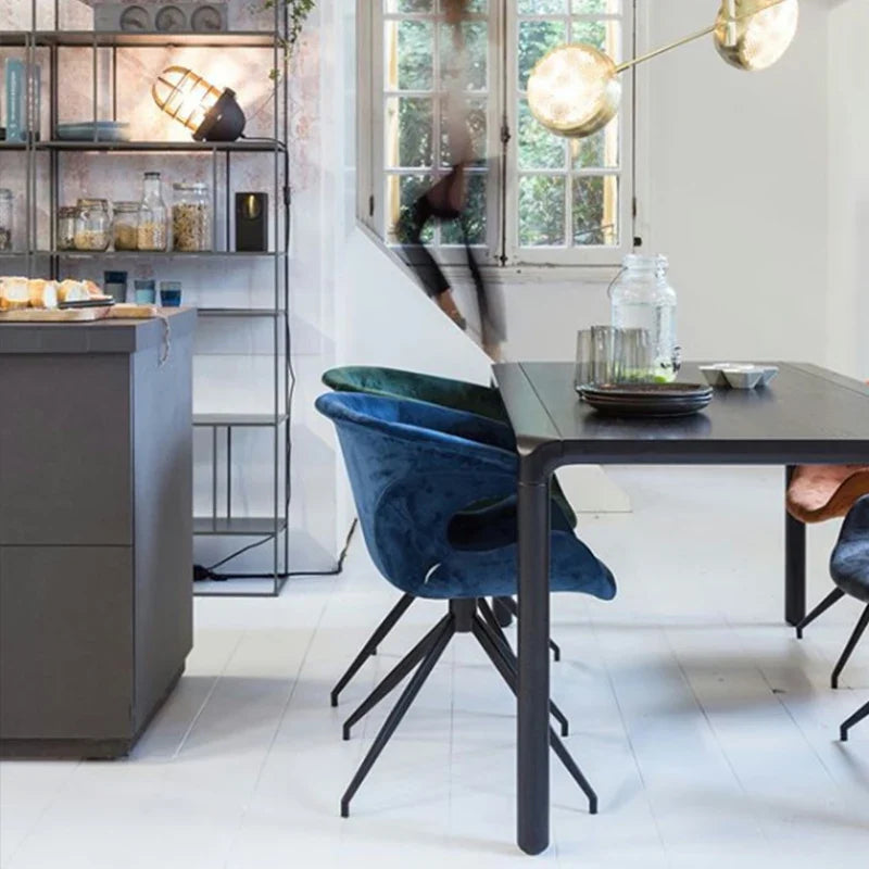 Modern Solid Oak Wood Dining Table, Custom Black Finish, Durable Home Desk