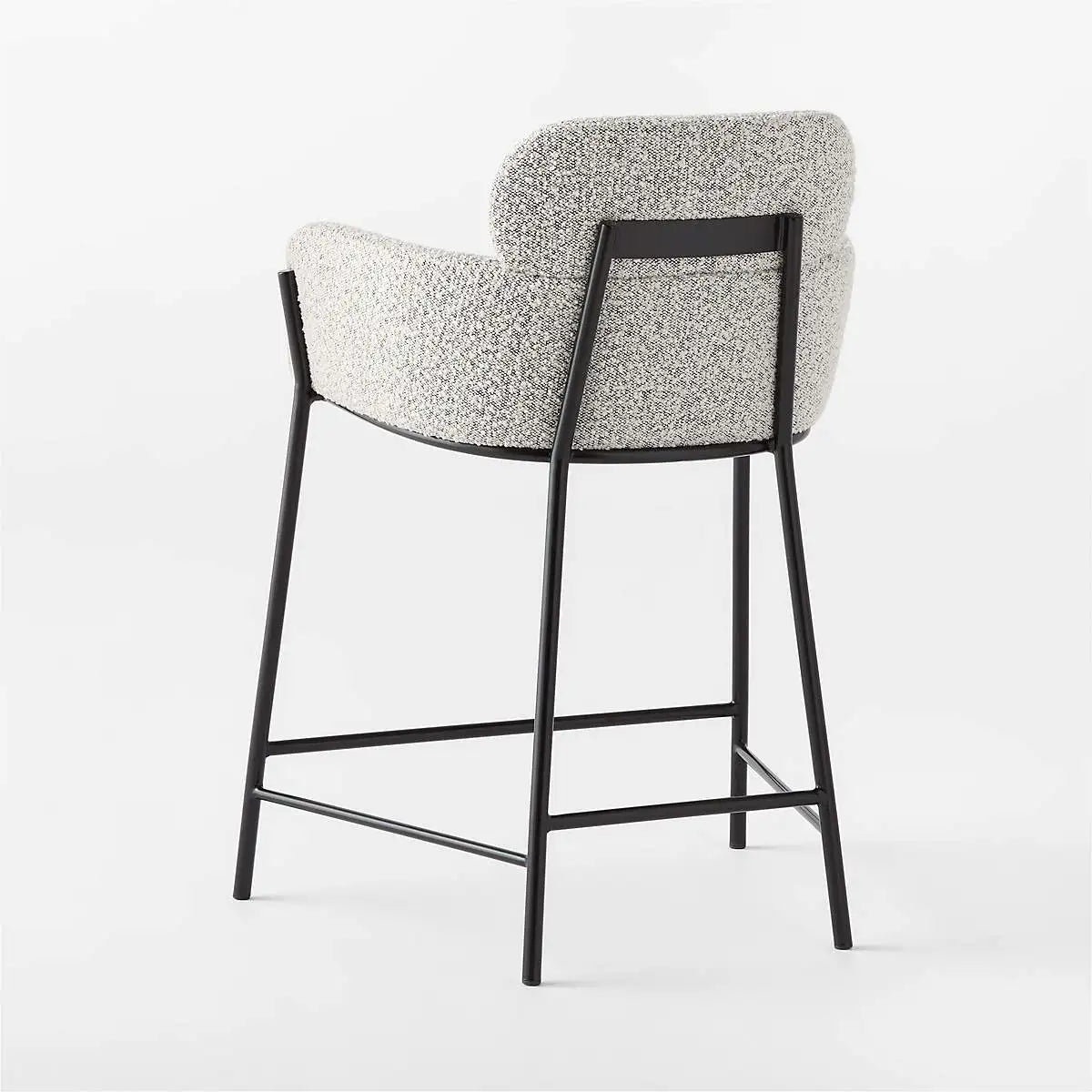Modern Boucle Velvet Upholstered High Bar Stool with Armrest - Counter Height Chair