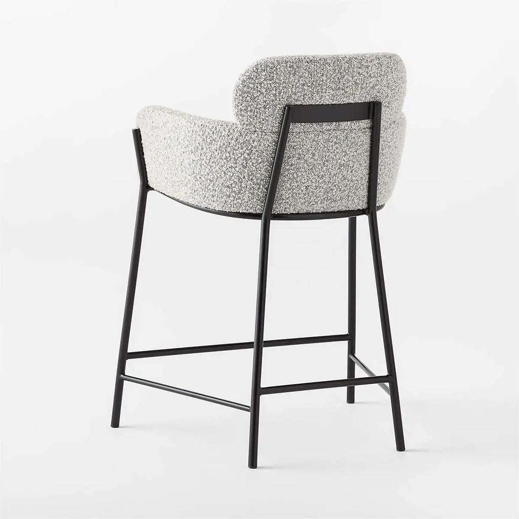 Modern Boucle Velvet Upholstered High Bar Stool with Armrest - Counter Height Chair