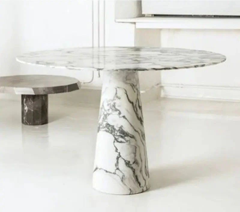Exquisite Arabescato White Marble Round Dining Table, Natural Stone, Modern Design