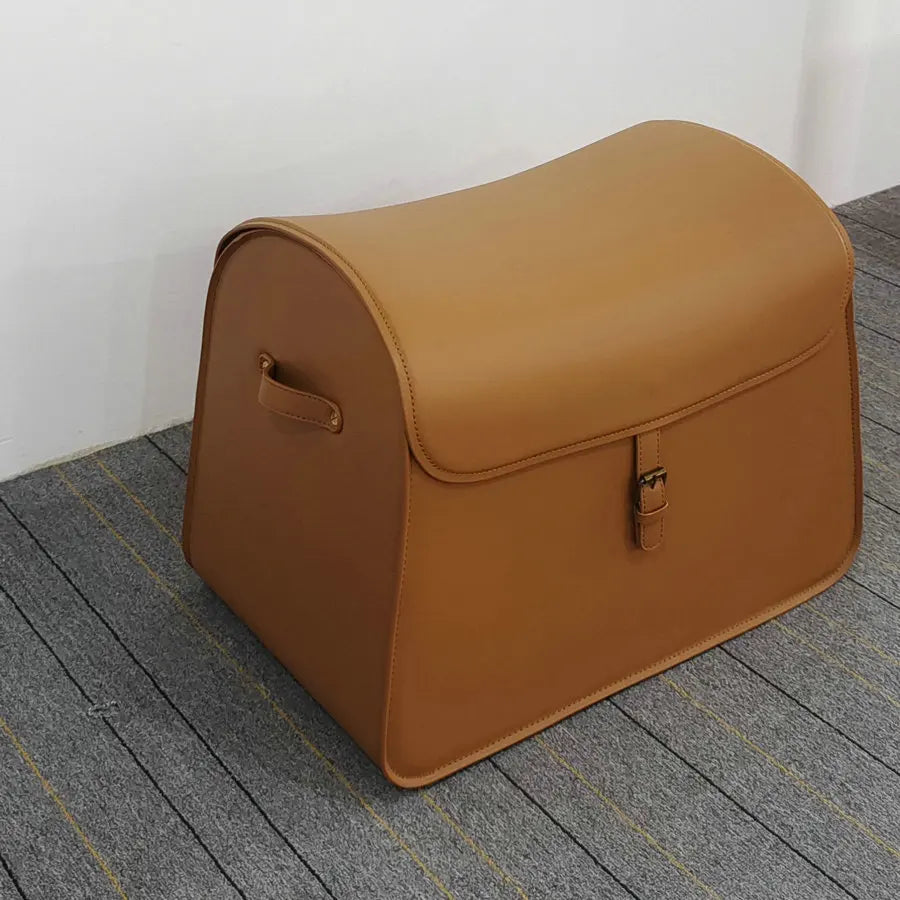 Luxury Italian Nuno Saddle Leather Storage Ottoman Bench for Living Room