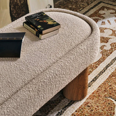 Chic Nordic White Boucle Upholstered Oak Wood Leg Ottoman Bench
