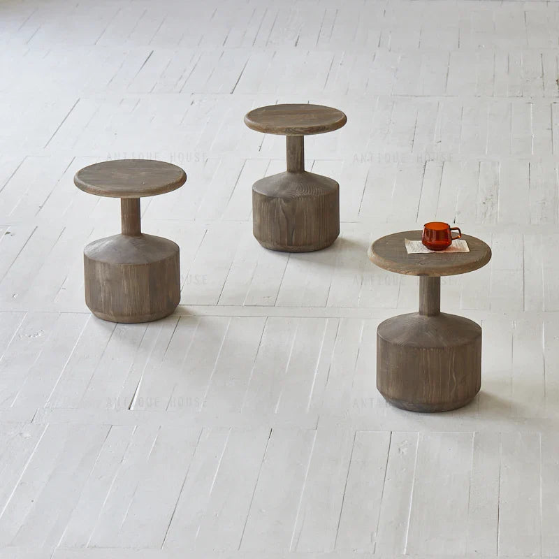 Nordic Geometric White Pine Wood End Table Stool, Retro Coffee Accent Decor