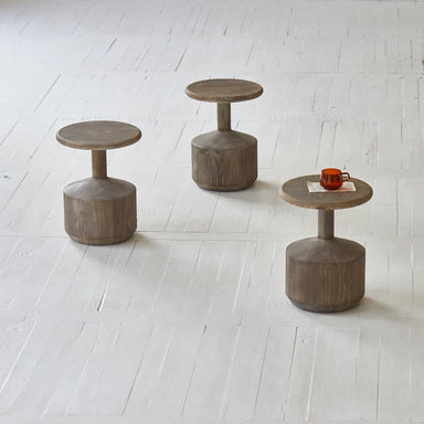 Nordic Geometric White Pine Wood End Table and Coffee Stool for Living Room