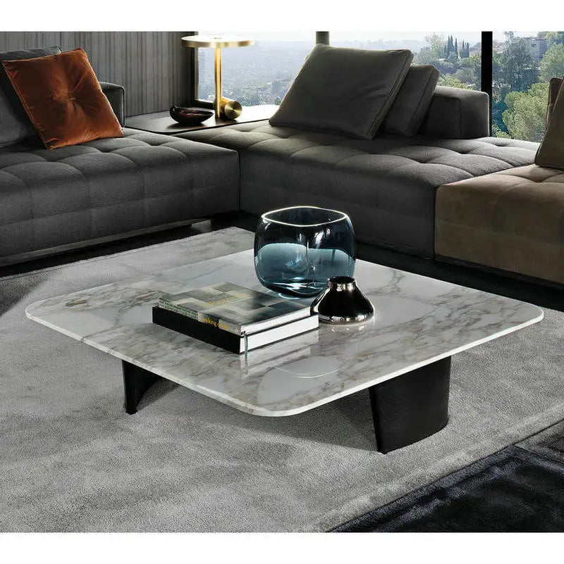 Luxury Marble & Solid Wood Ellipse Coffee Table for Living Room