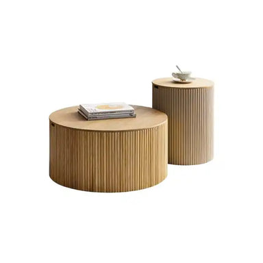 Elegant Fluted Barrel Oak Coffee Table with Storage for Living Room