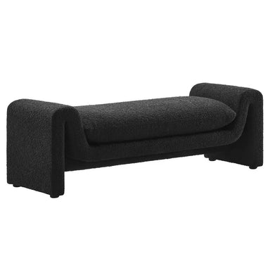 Chic Black Boucle Curved Bench Stool - Modern Wooden Accent Seating