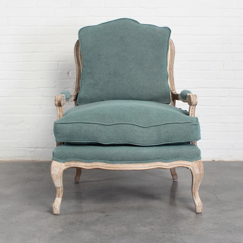Elegant French Rattan Wicker Back Leisure Chair, Solid Oak Wood Frame