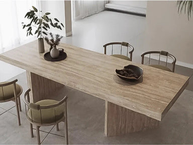 Tostone Minimalist Travertine Cream Dining Table for Contemporary Dining Room Design