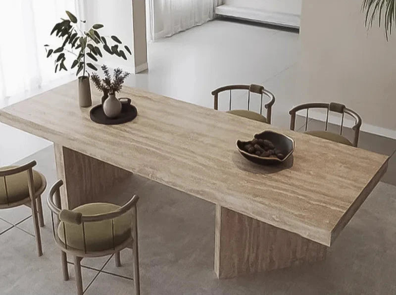 Cream Travertine Natural Limestone Elegant Dining Table — Woven Space