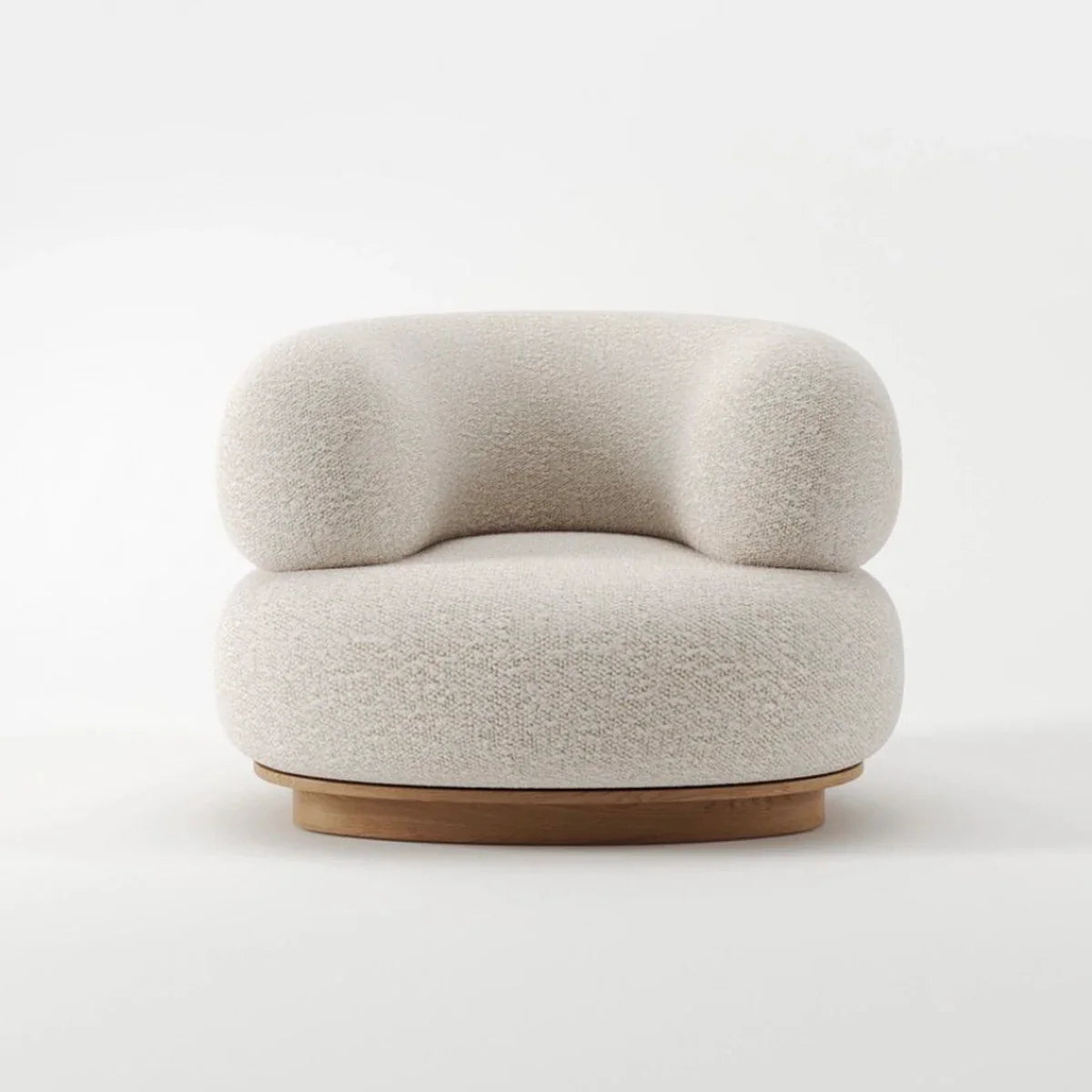 Cozy Nordic Boucle Armchair & Ottoman Set - White Fabric, Oak Base