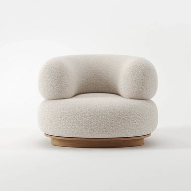 Cozy Nordic Boucle Armchair & Ottoman Set - White Fabric, Oak Base