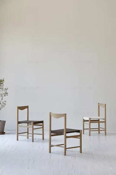 Elegant Nordic Japandi Solid Oak Dining Chair, Comfortable Fabric Accent Seat