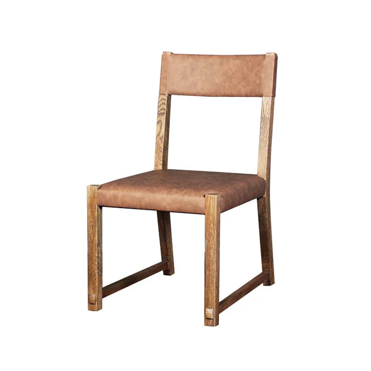Elegant Solid Oak Wood Dining Chair with Luxurious Genuine Leather Upholstery