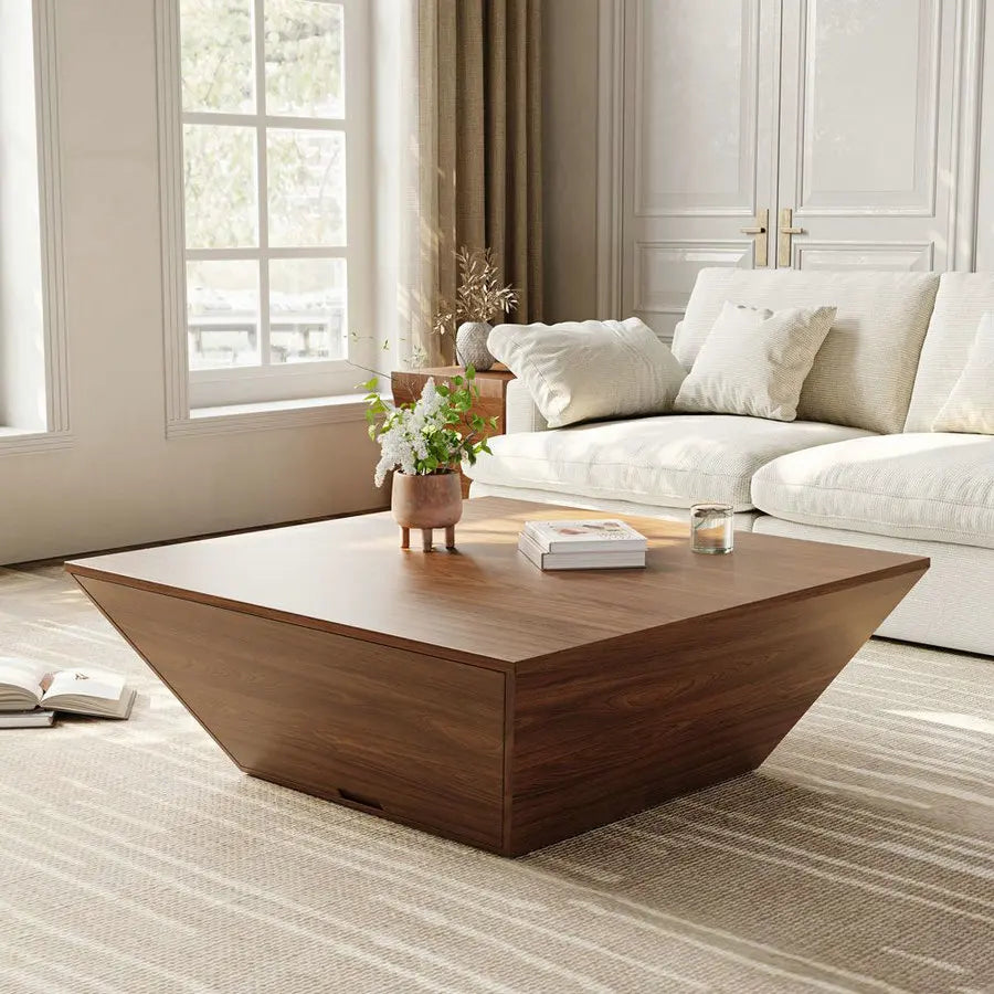 Modern Nordic Square Wood Coffee Table with Storage for Living Rooms