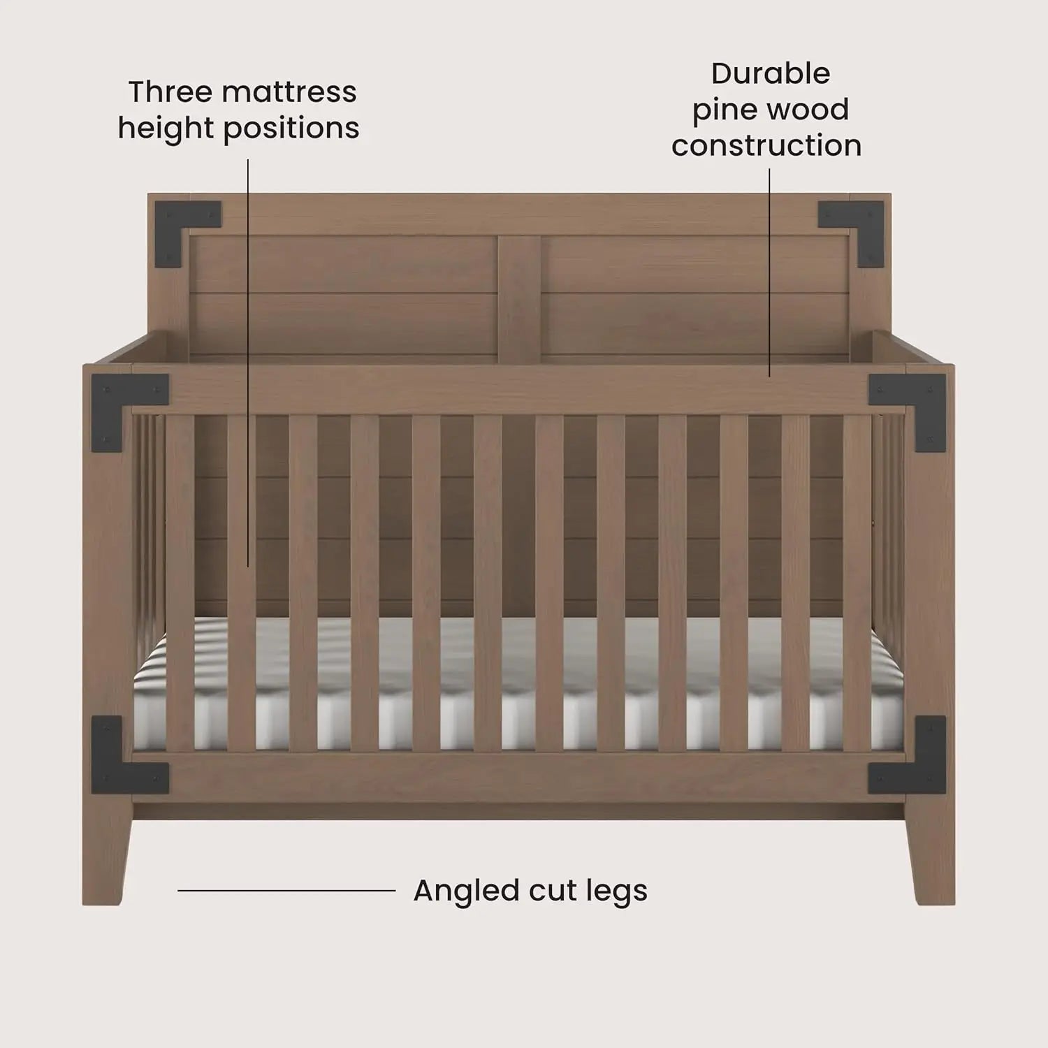 4-in-1 Convertible Baby Crib, Non-Toxic Finish, Adjustable Mattress, Day Bed