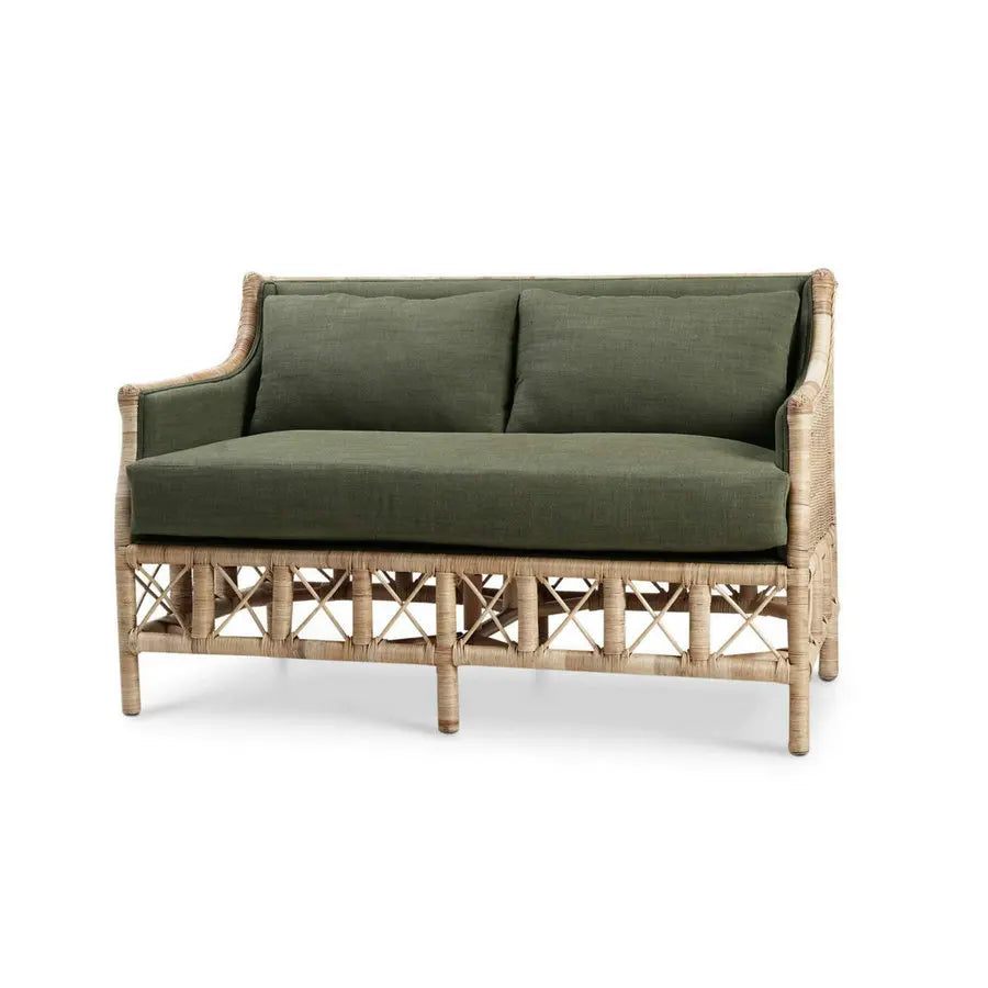 Handcrafted Boho Wicker Rattan Wood Loveseat Sofa for Cozy Living Spaces