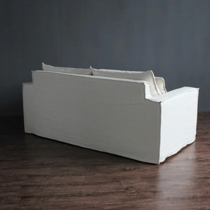 Modern White Linen Slipcovered 3-Seat Sofa for Living Room Furniture Decor