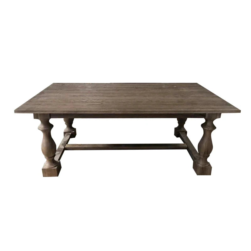 Farmhouse Solid Oak Trestle Dining Table, Carved Legs, Seats 8 Guests