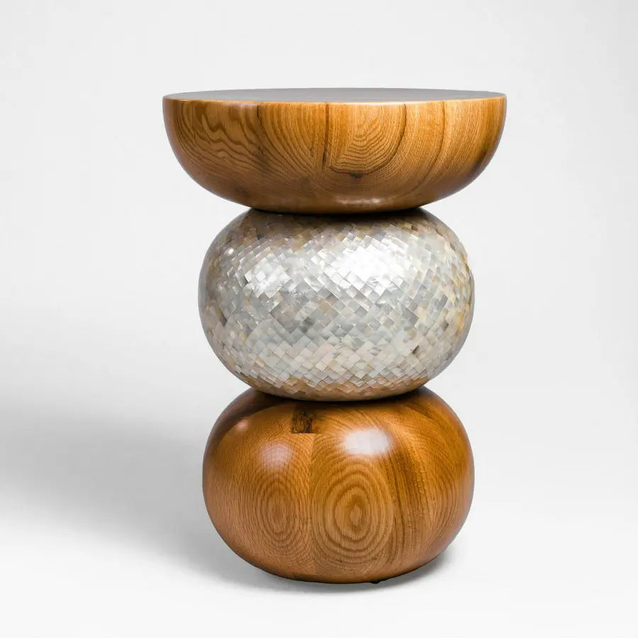 Luxury Italian Solid Wood Stacked Pebble Side End Coffee Table