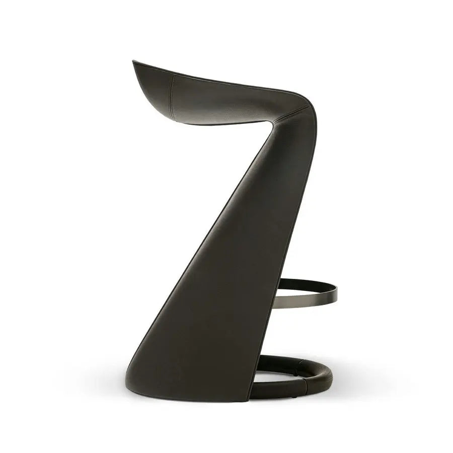 Luxury Vintage Industrial Fiberglass Skirt Barstool with Real Leather Seat