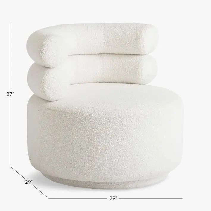 Luxurious Chunky Boucle Ivory Swivel Hug Chair - Modern Designer Accent Lounge