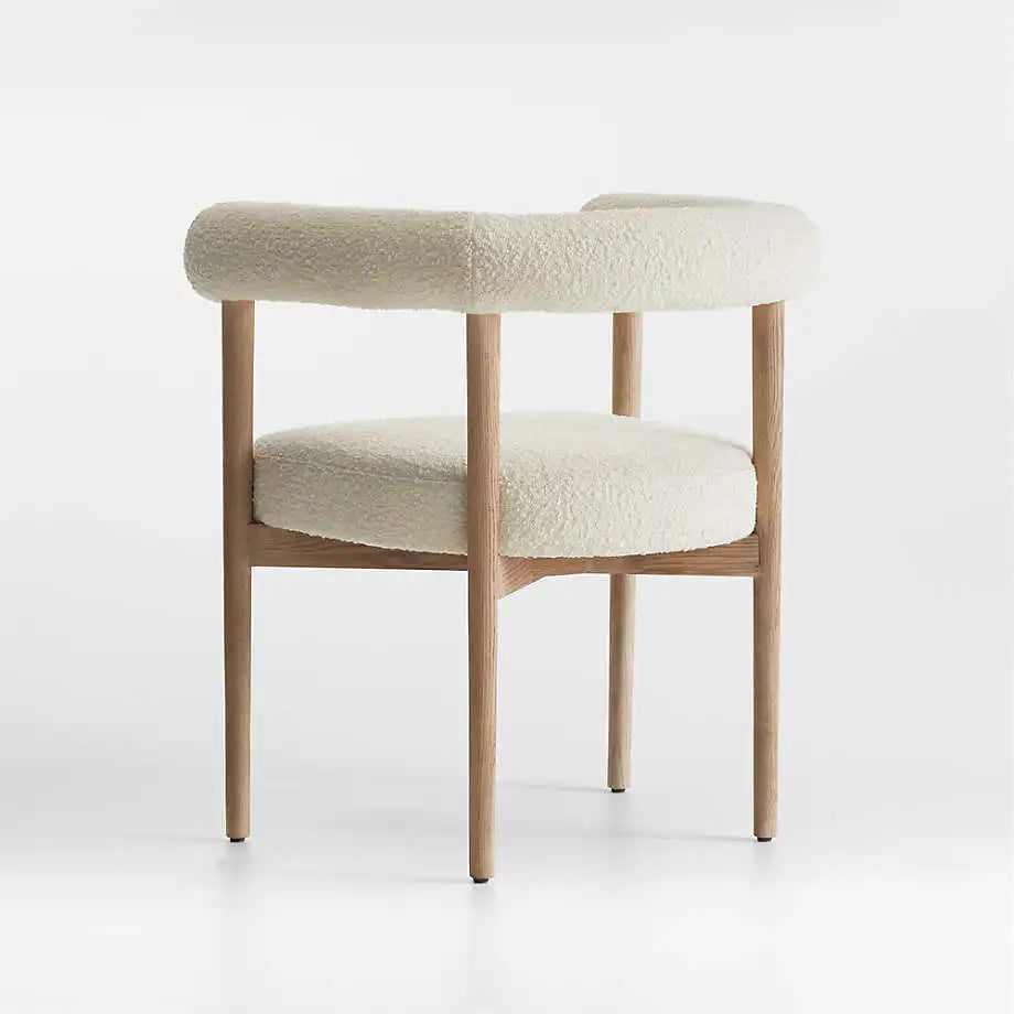 Elegant Solid Oak Wood Boucle Dining Chair with Armrests - Modern Comfort