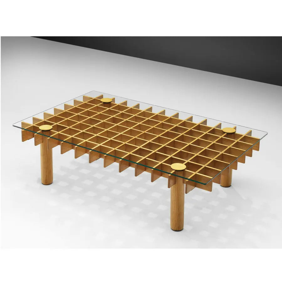 Mid-Century Modern Glass Top Coffee Table with Elegant Wood Frame