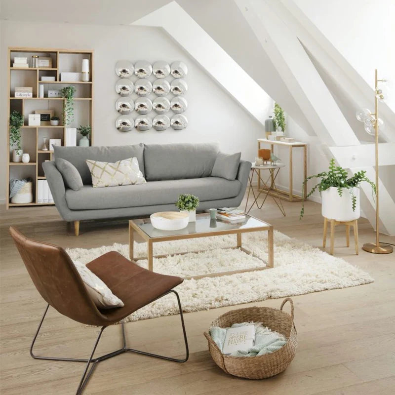Modern Solid Oak Wood Glass Top Coffee Table for Contemporary Living Room