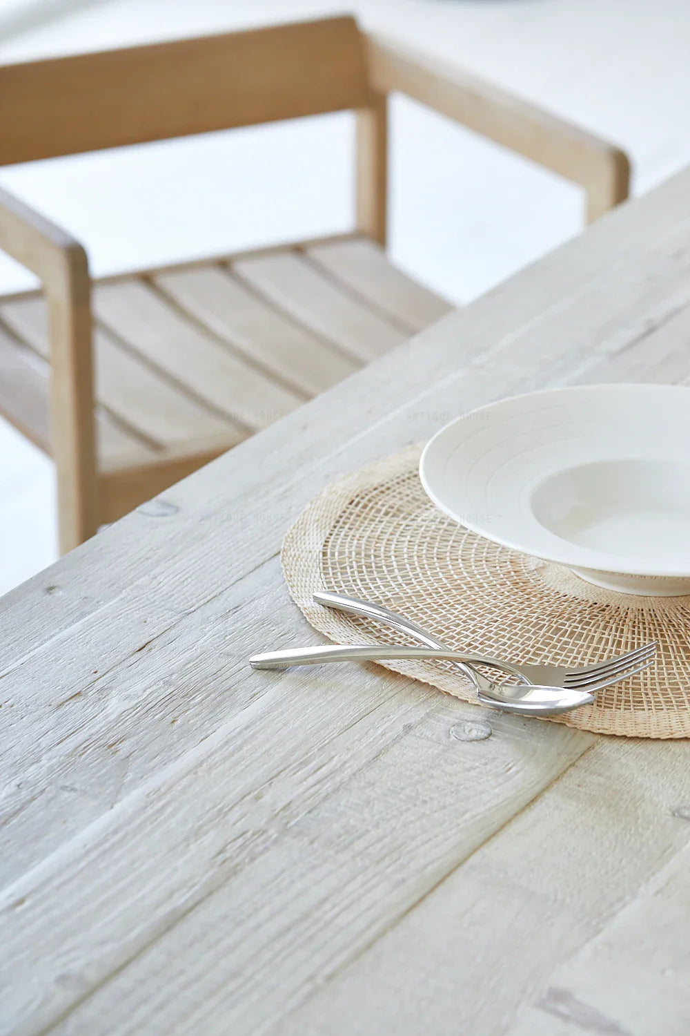 Mid-Century Vintage Natural Recycled Solid Pine Wood 6-Seater Dining Table