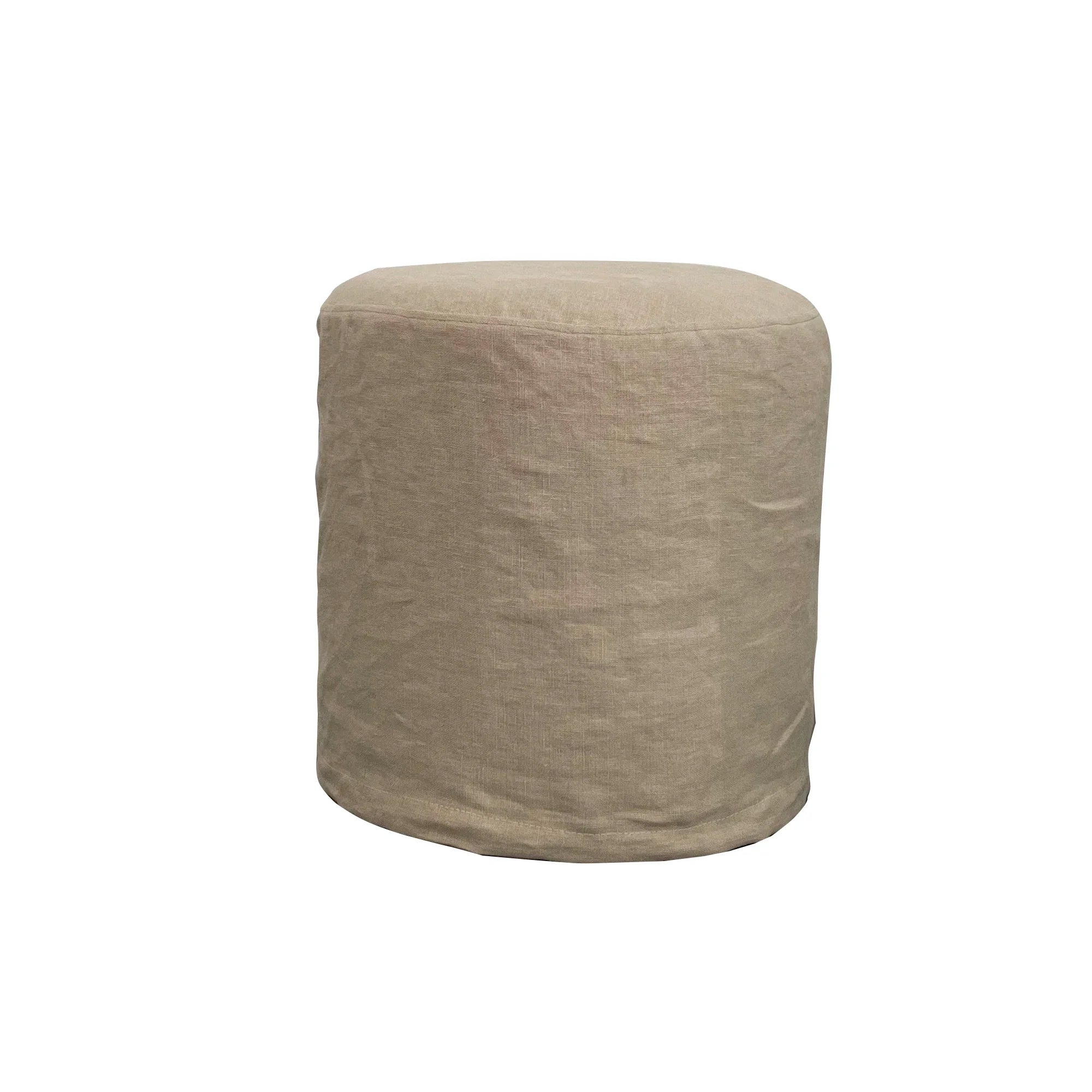 Elegant Natural Linen Upholstered Round Ottoman Accent Foot Stool Pouf