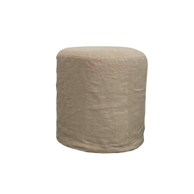 Elegant Natural Linen Upholstered Round Ottoman Accent Foot Stool Pouf