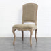 Elegant French Country Linen Upholstered Carved Oak Dining Chair Antique Style