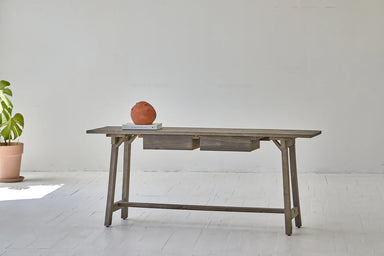 Rustic Recycled White Pine Boat Wood Console Table, Natural Finish, Retro