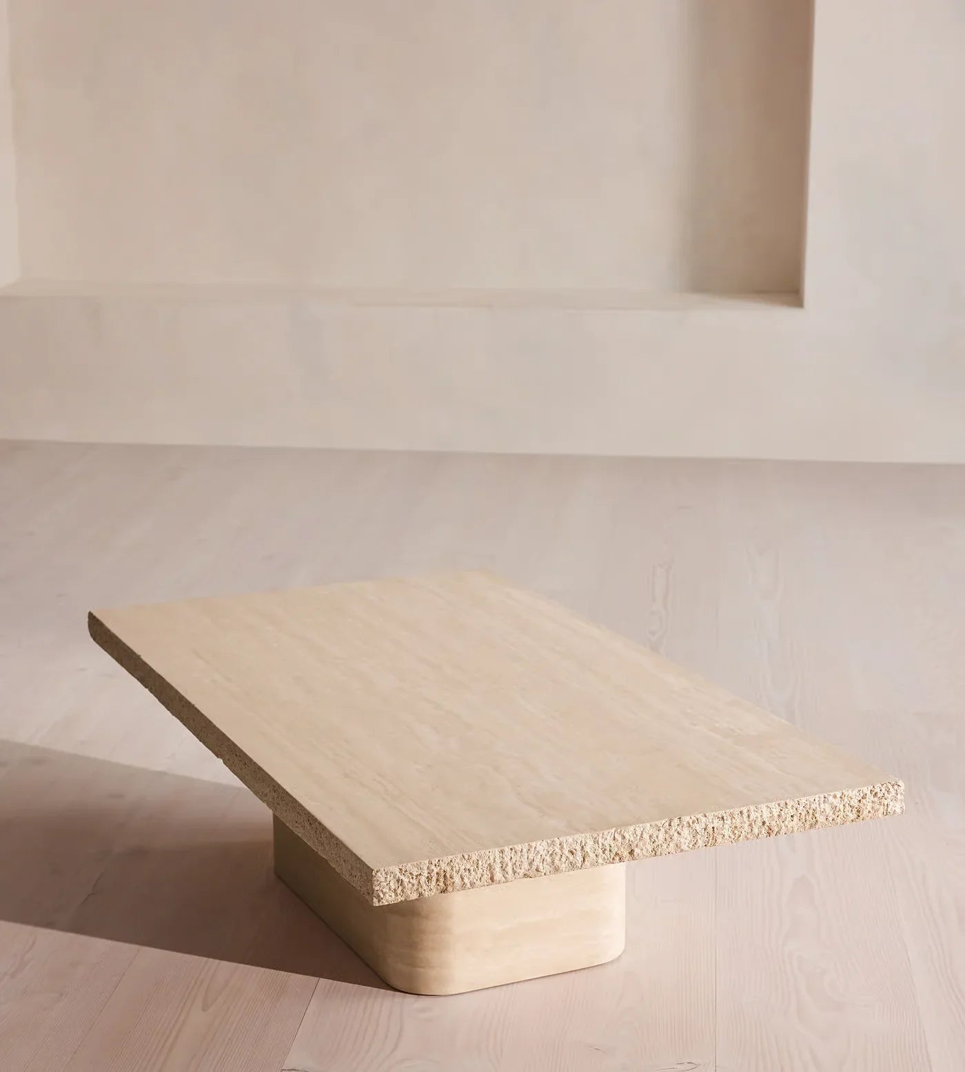 Elegant Italian Minimalist Beige Travertine Square Coffee Table for Luxury Living Room