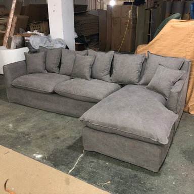 Elegant L-Shaped Sectional Linen Sofa: Modern Living Room Sleeper Design, Comfortable & Stylish