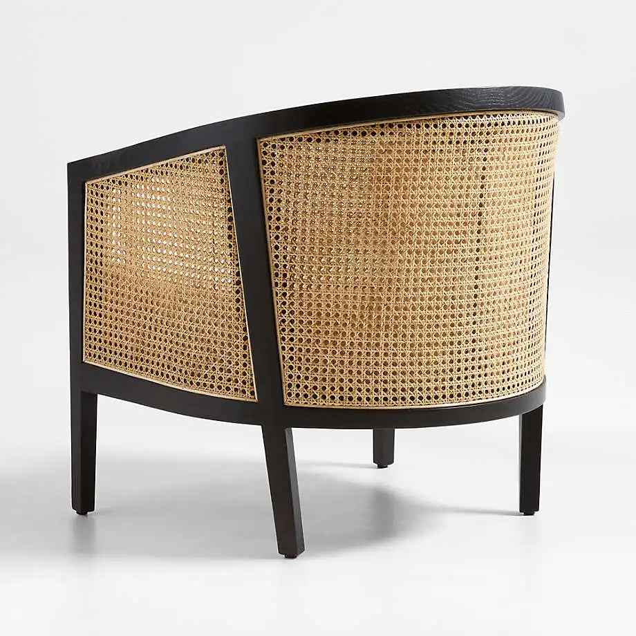 Elegant Black Cane Accent Chair with Plush Ivory Cushion - Modern French Style
