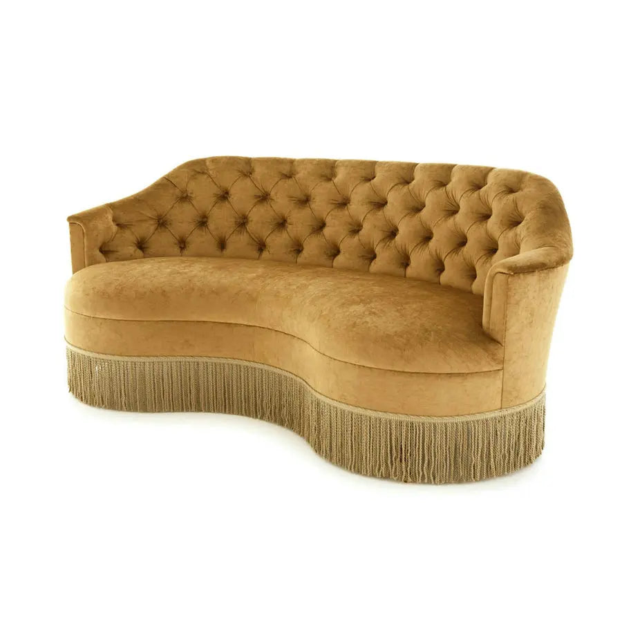 Retro Velvet Fringed Buttoned PU Leather Elegant Living Room Sofa Set