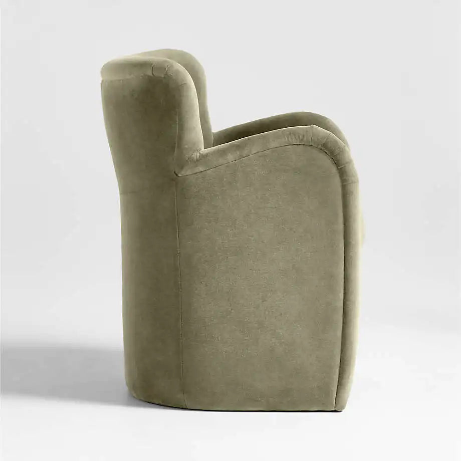 Luxurious Olive Green Velvet Dining Chair with Button Tufting & Oak Frame