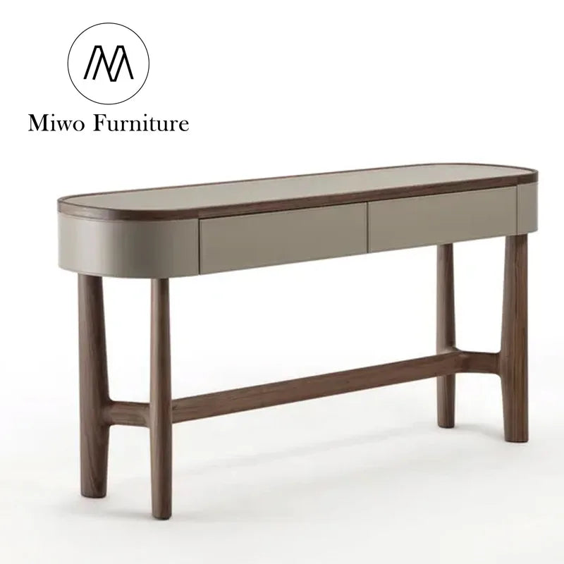 Modern Luxury Nordic Leather Solid Wood Entrance Console Table