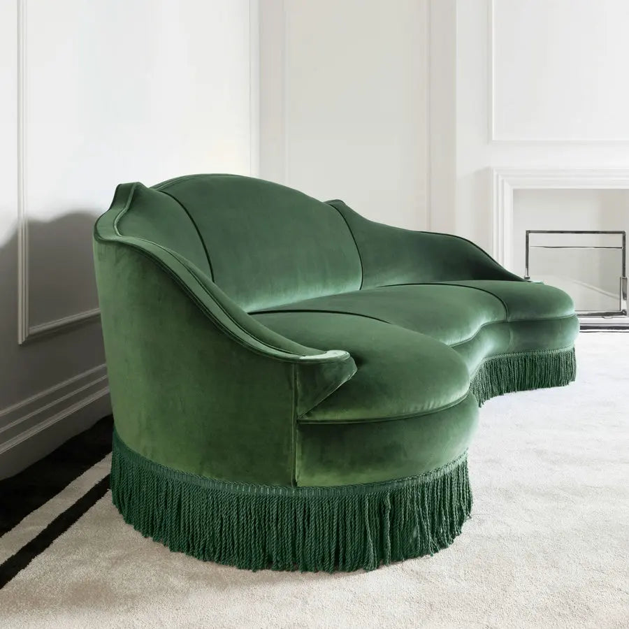 Elegant Velvet Curved Fringe Sofa with Tassels for Luxurious Living