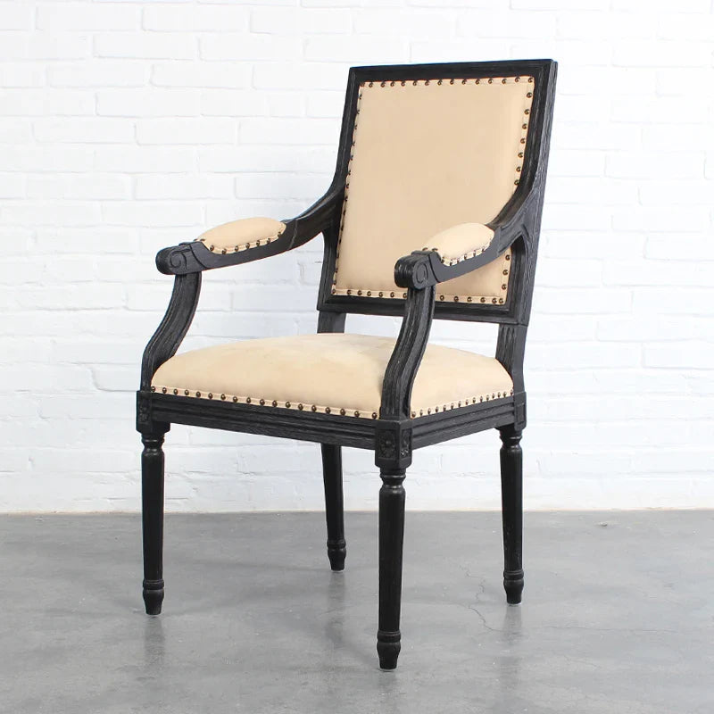 Classic Linen Upholstered Wooden Dining Chair with Armrests for Hotel & Home