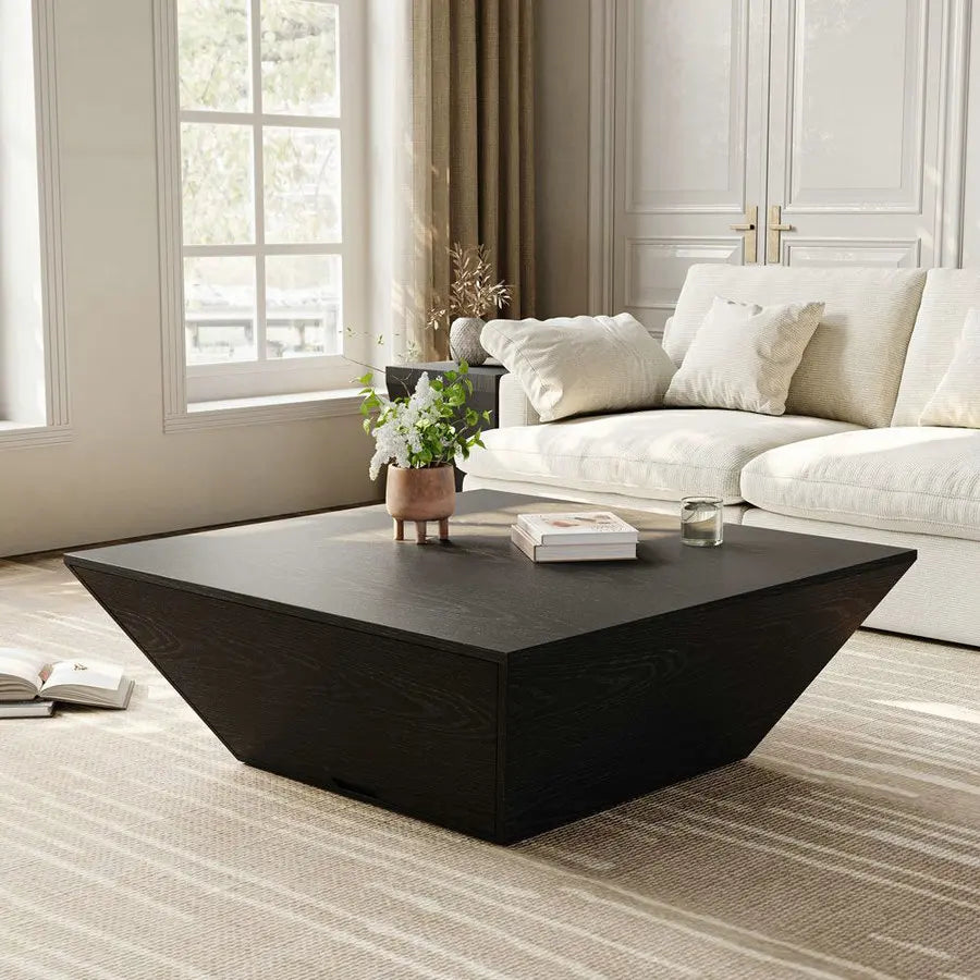 Modern Nordic Square Wood Coffee Table with Storage for Living Rooms