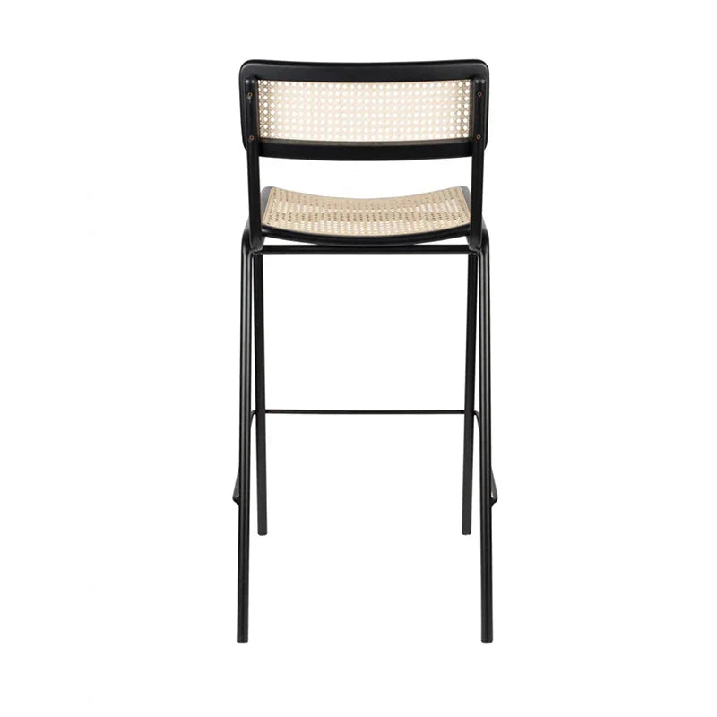 Modern Black Metal Rattan Back Bar Stool for Cafe Restaurant Club Home