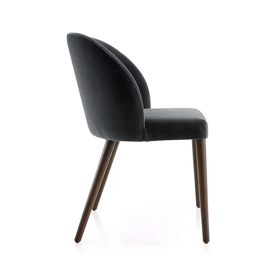 Luxury Italian Grey Velvet Dining Chair with Solid Oak Wood Frame