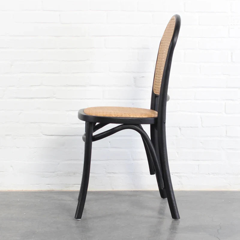 Chic Black Oak Rattan Cane Back Dining Chair for Weddings, Events, Home Decor