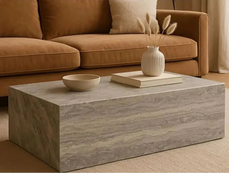 Elegant Tostone Grey Silver Travertine Coffee Table for Modern Living Spaces