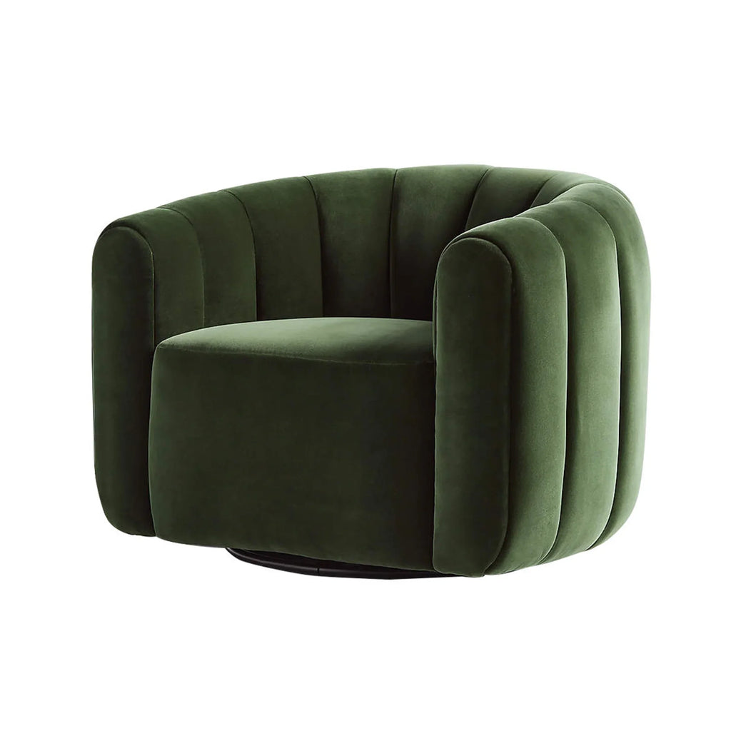 Elegant Green Velvet Swivel Accent Chair Channeled Back Luxury Living Room Armchair
