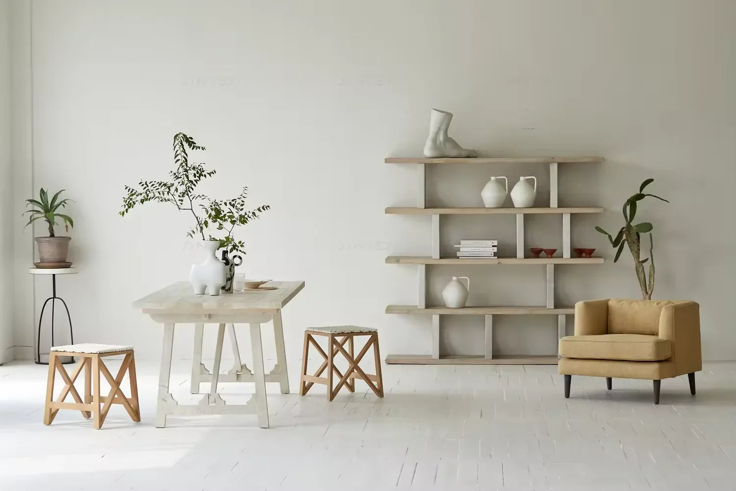 Modern Japanese Wabi Sabi Solid Wood Dining Table, Space-Saving Foldable Design